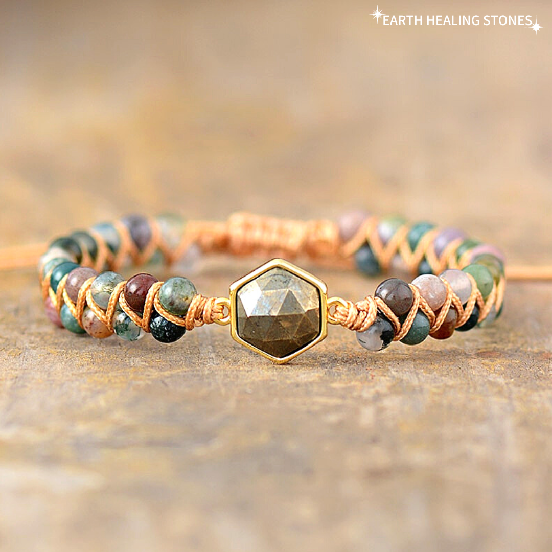 Pyrite Hexagon & Indian Agate Bracelet