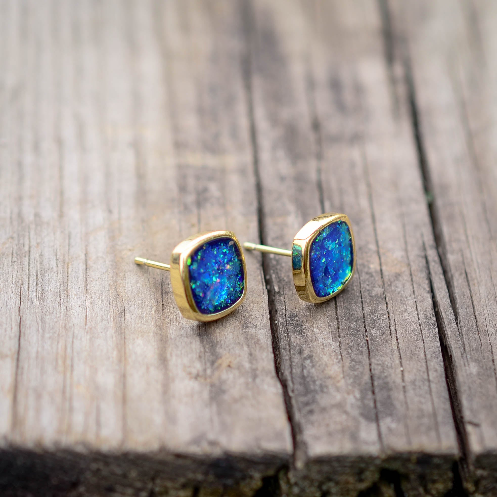 Gold Ocean Kyocera Opal Earrings