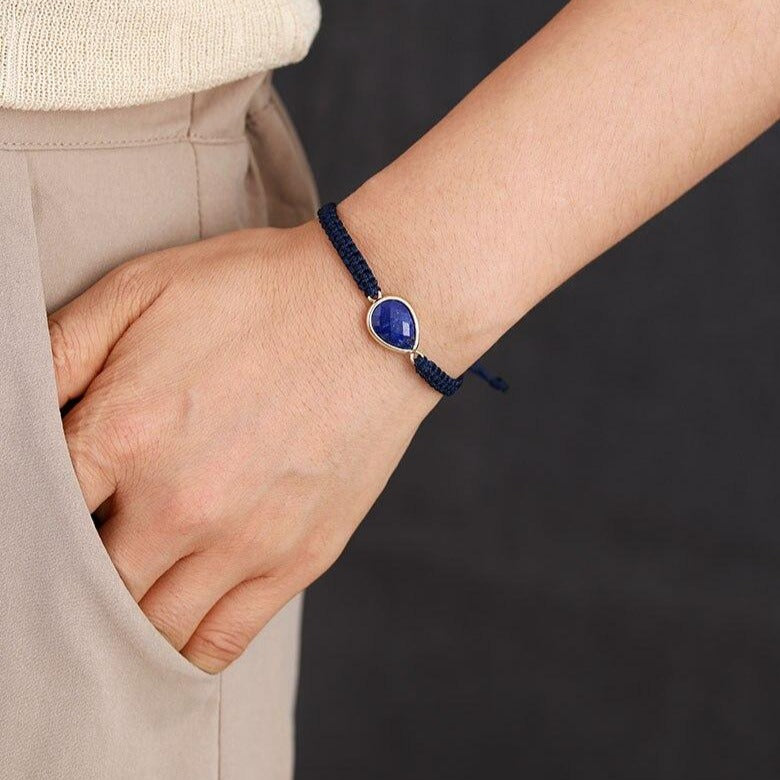 Macrame Lapis Lazuli Teardrop Bracelet
