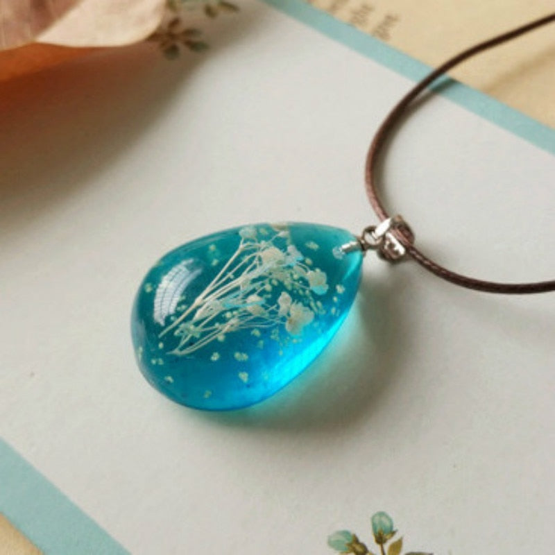 Natural Blue Flower Glass Necklace