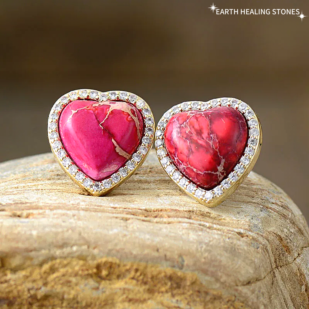 Gold Jasper Diamond Heart Earrings