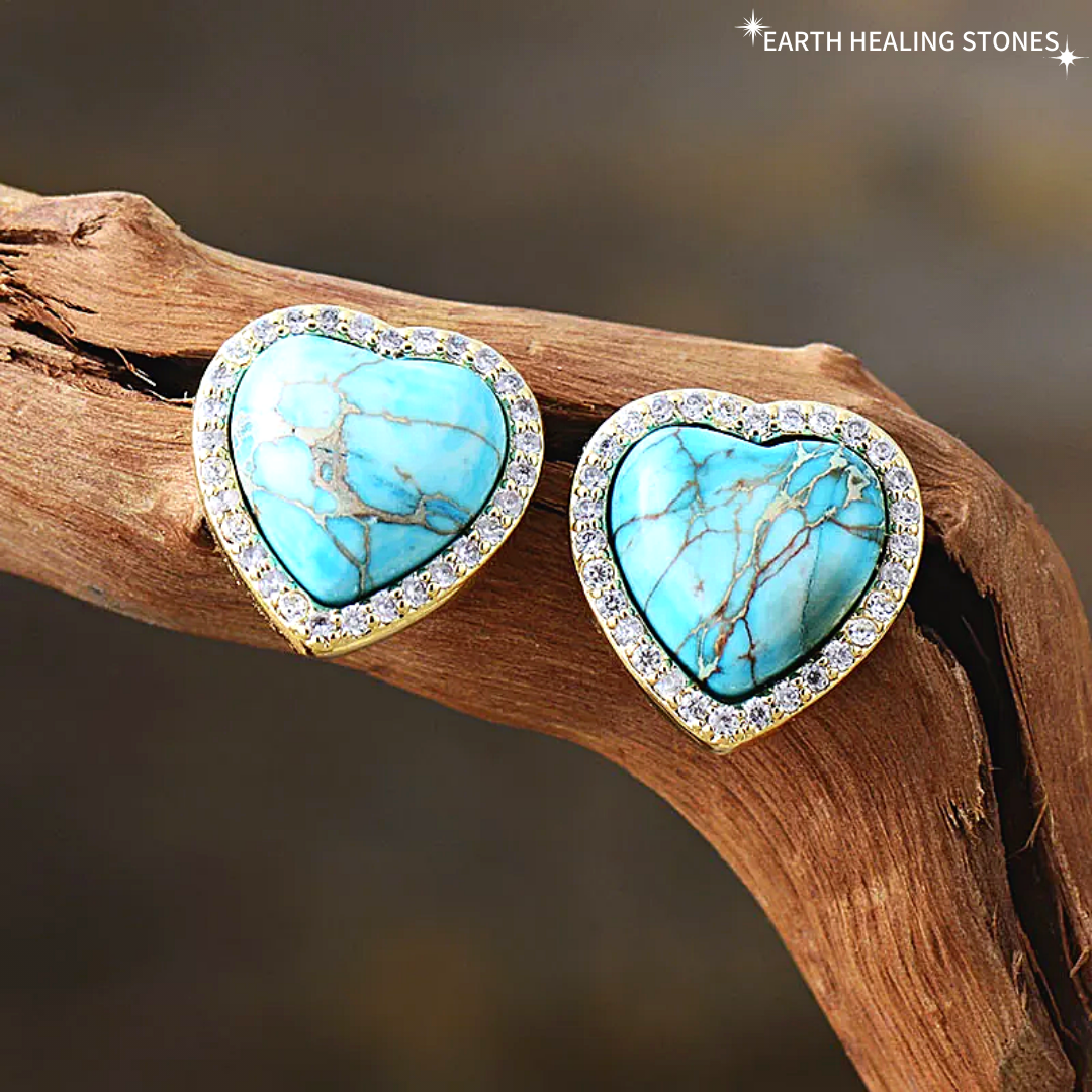 Gold Jasper Diamond Heart Earrings