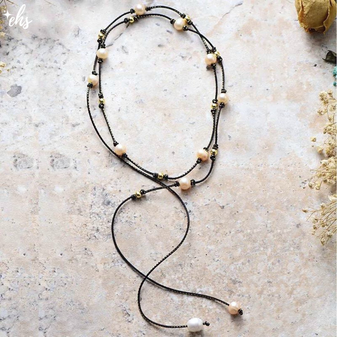 Boho Black String Pearl Necklace