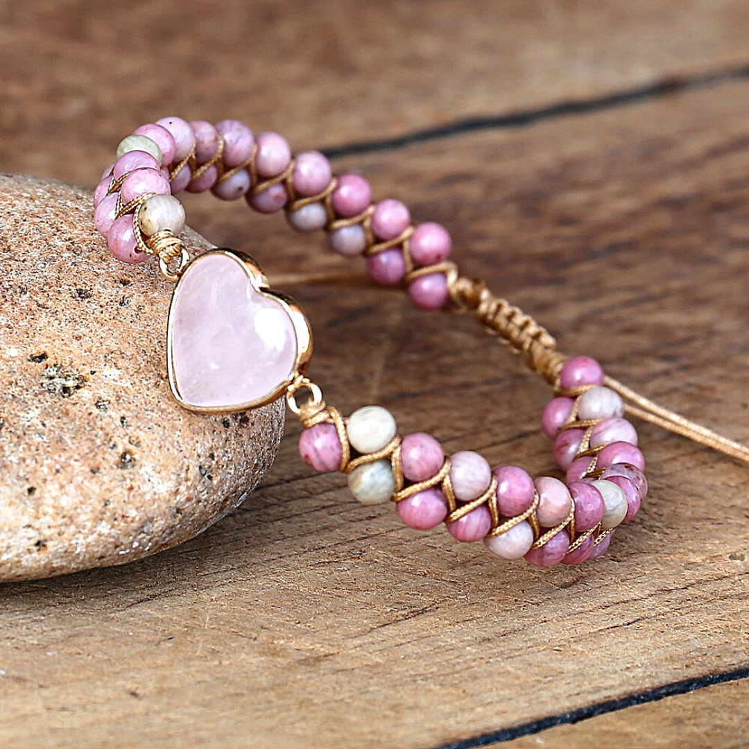 Rose Quartz Bracelet-Heart Shaped Gemstone Healing Meditation Calming  Bracelet - Jewelry