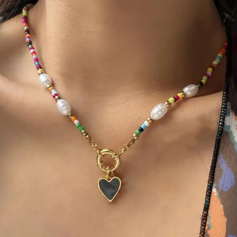 Colorful Beaded Heart Necklace
