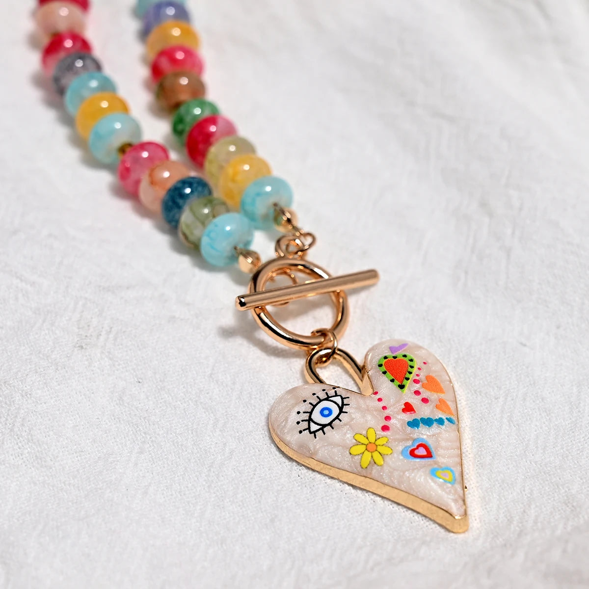 Colorful Glass Bead Doodle Heart Necklace