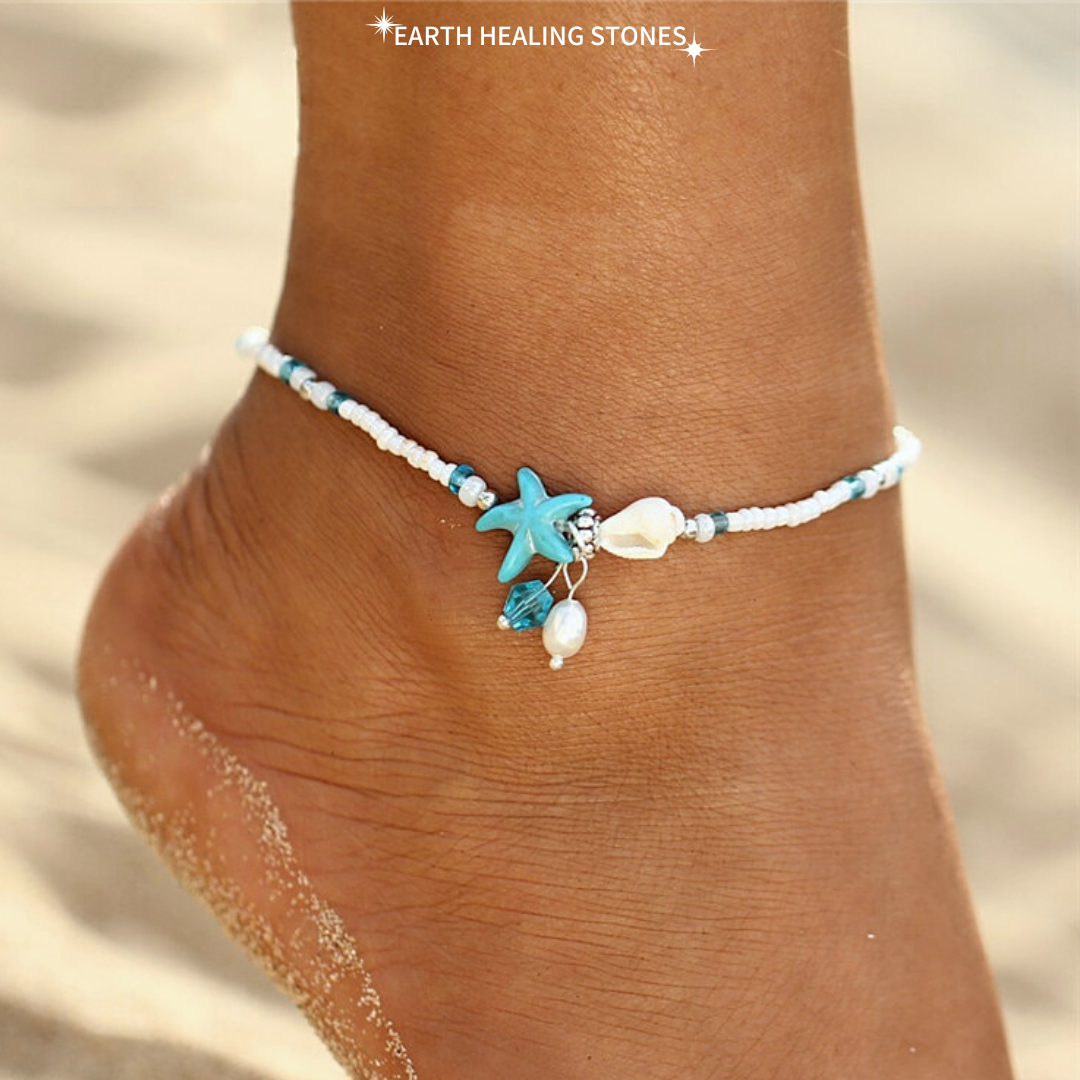 White Shell Starfish Anklet - Earth Healing Stones