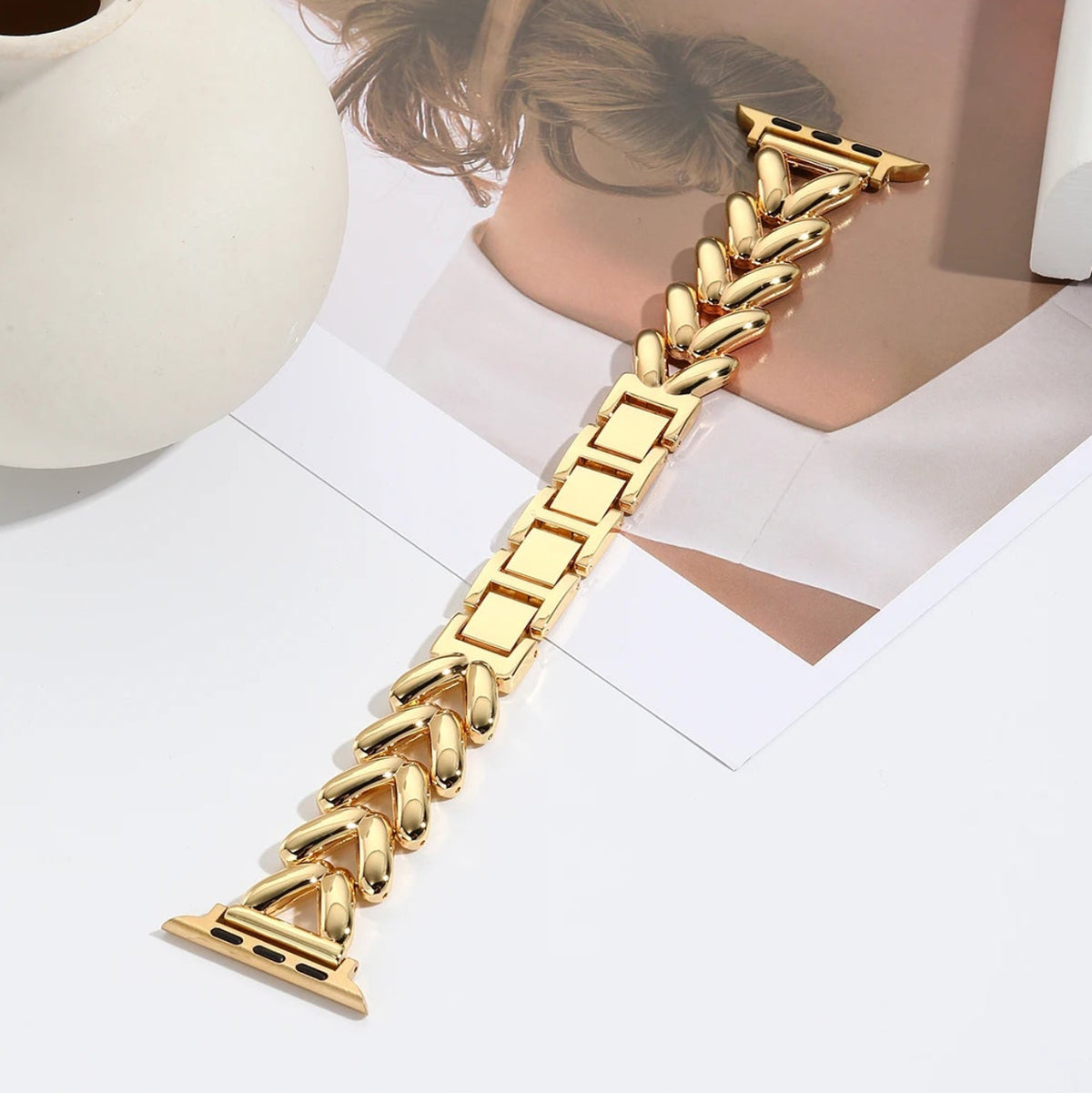 Elegant V Link Stainless Steel Apple Watch Strap