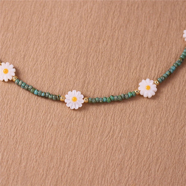 flower seed bead necklace Daisy Flower Seed Bead Necklace