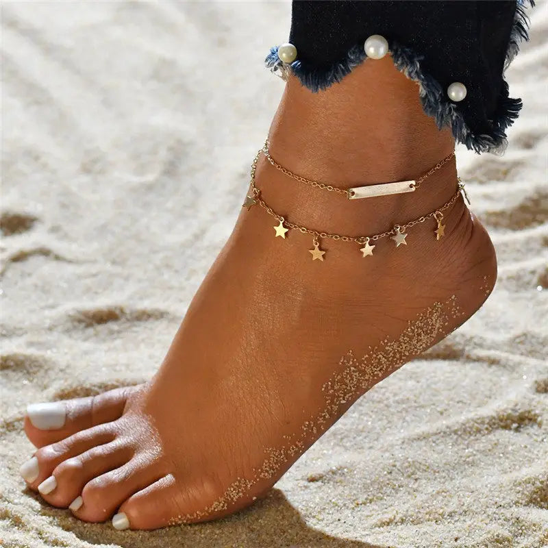 Gold Star Double Layer Anklet