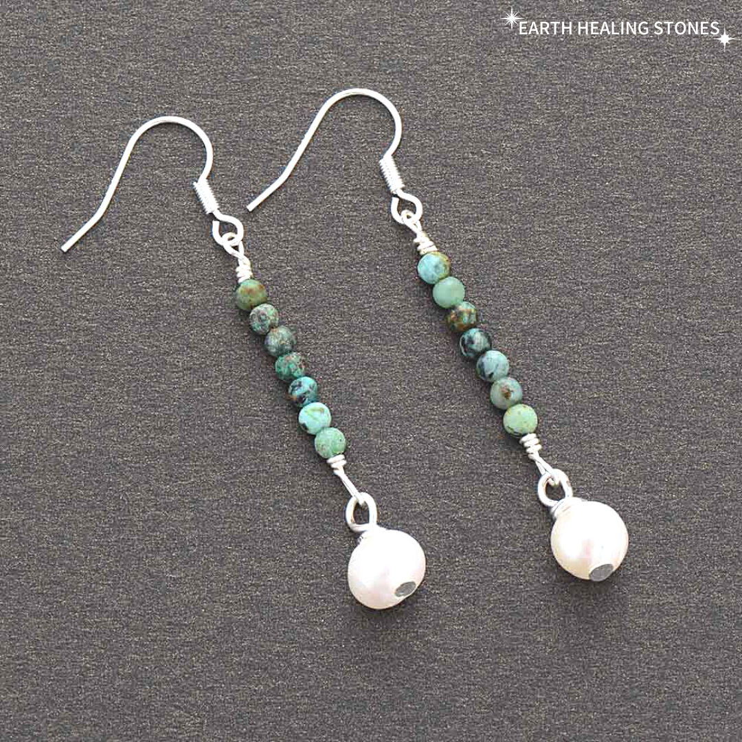 African Turquoise &amp; Pearl Drop Earrings