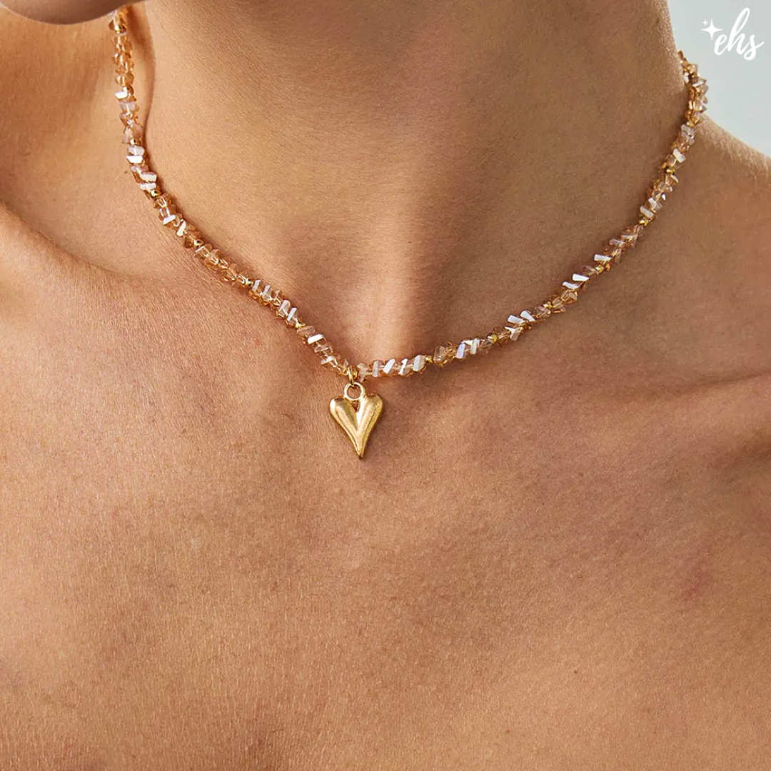 Crystal Bead Retro Heart Necklace