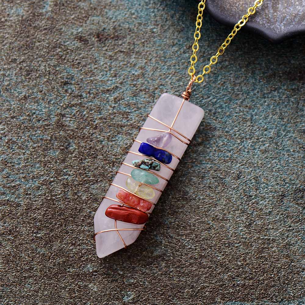 Chakra Arrowhead Wrapped Necklace