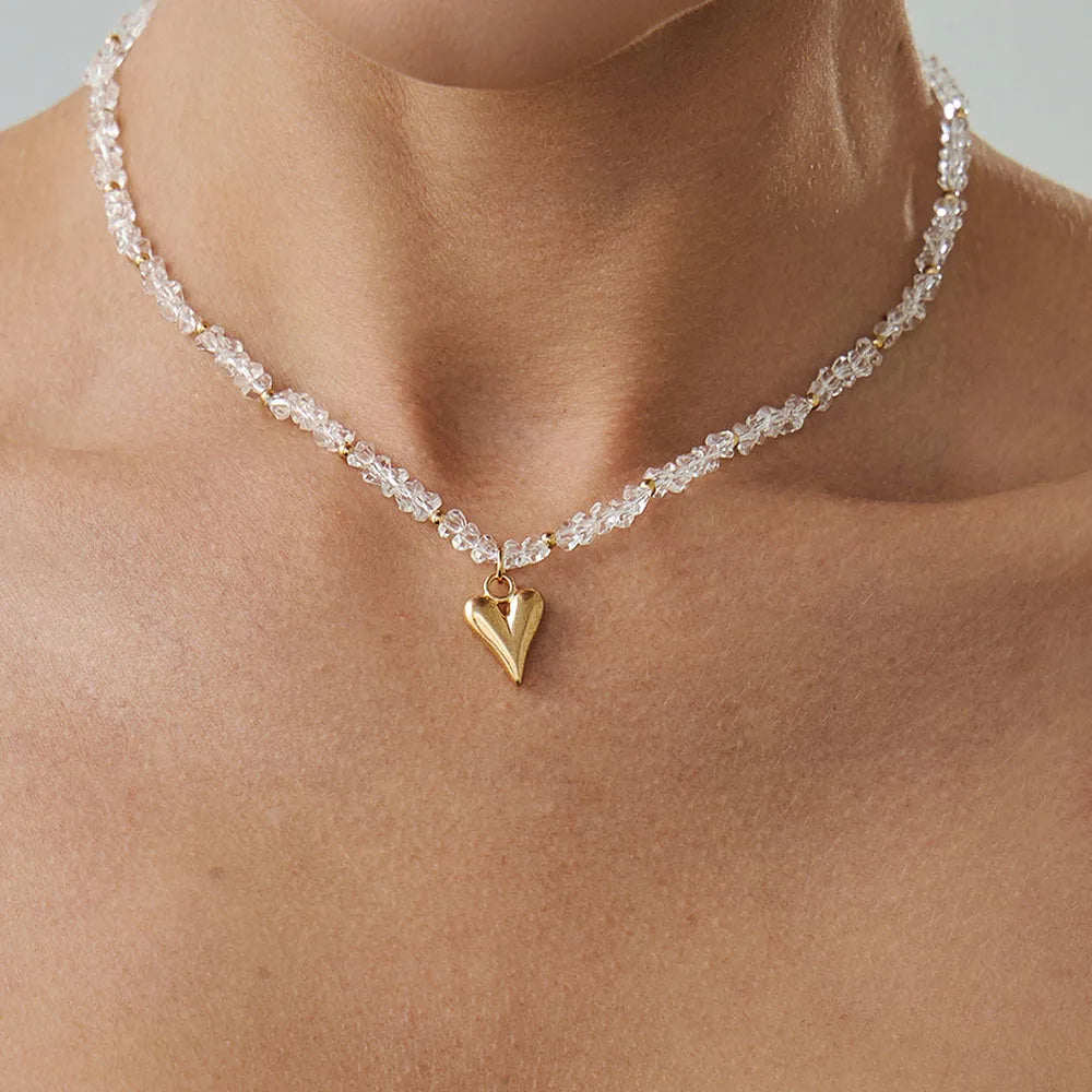 Crystal Bead Retro Heart Necklace