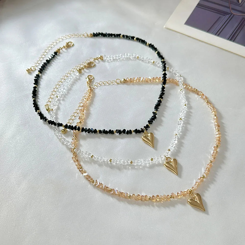 Crystal Bead Retro Heart Necklace