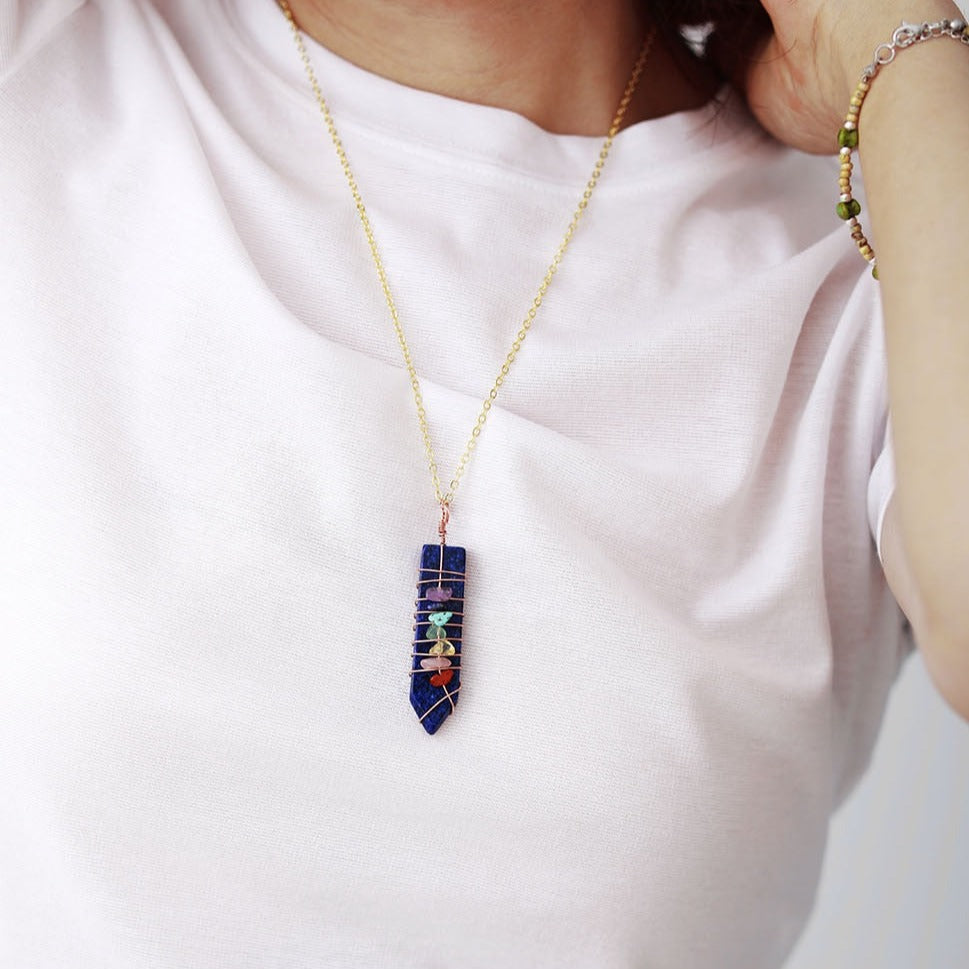 Chakra Arrowhead Wrapped Necklace