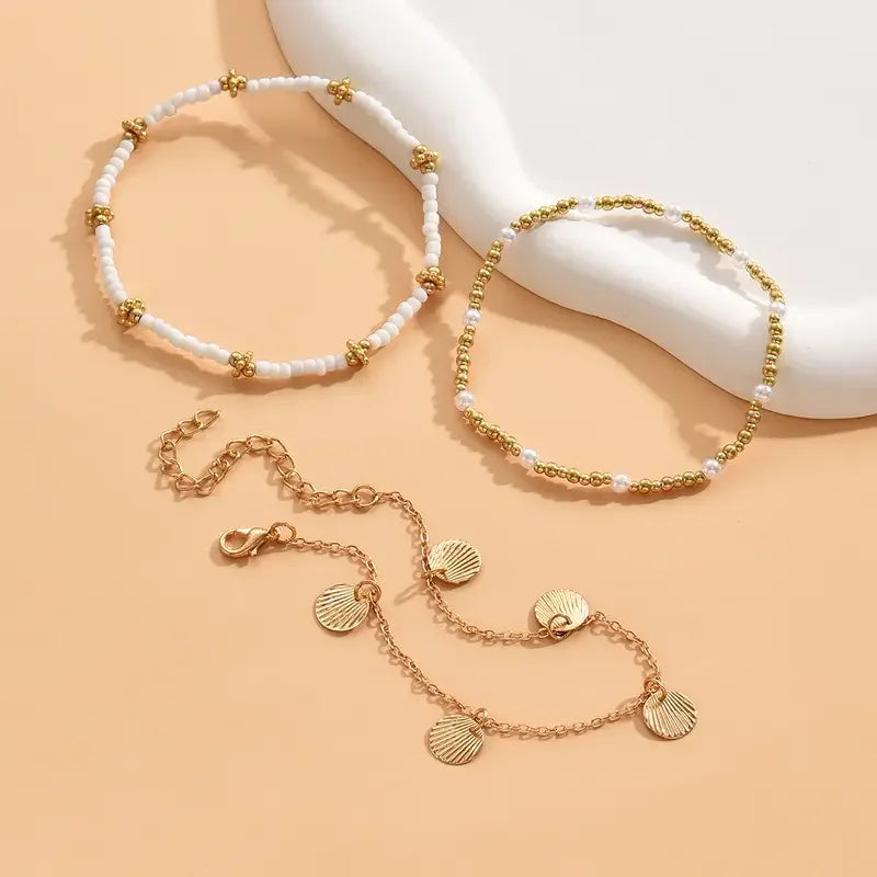Boho Shell Charm Anklet Set