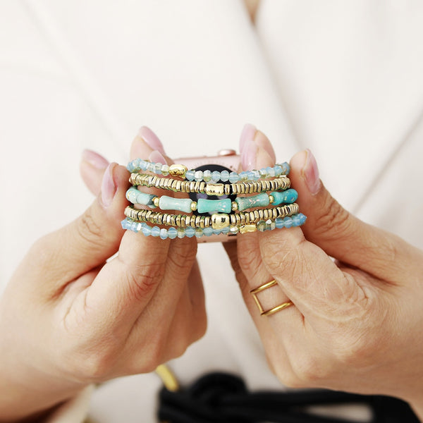 カラフルストーンブレスレットウォッチ Rainbow Gemstone Bracelet Band Women Wrist Watch Oval Colored Gems