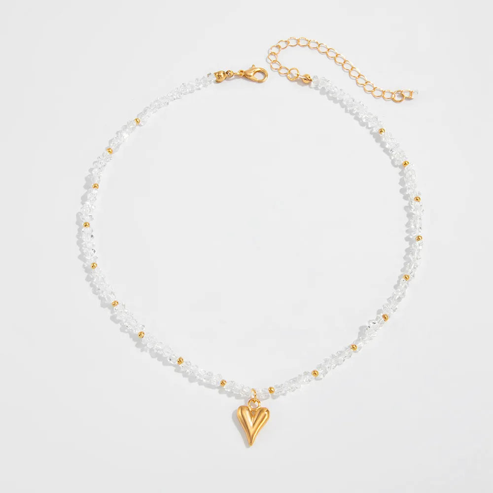 Crystal Bead Retro Heart Necklace