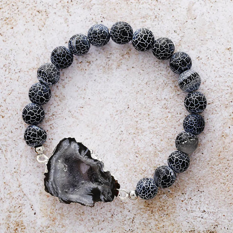 Sleek Boho Black Druzy Bracelet Set
