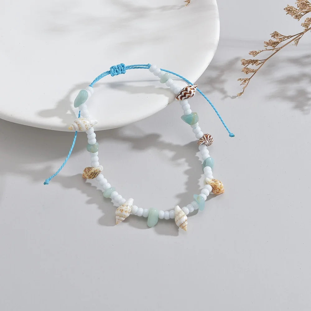 Seafoam Shell Charm Anklet