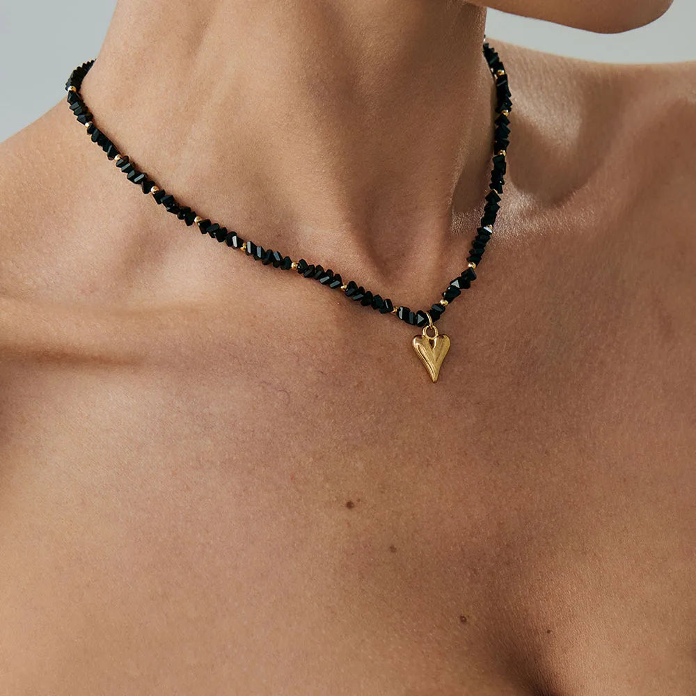 Crystal Bead Retro Heart Necklace