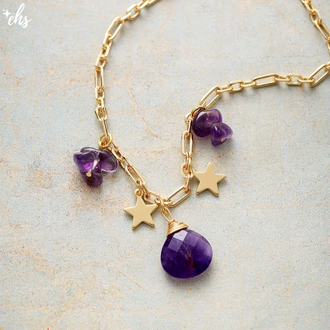 Spaced Amethyst Charm Necklace