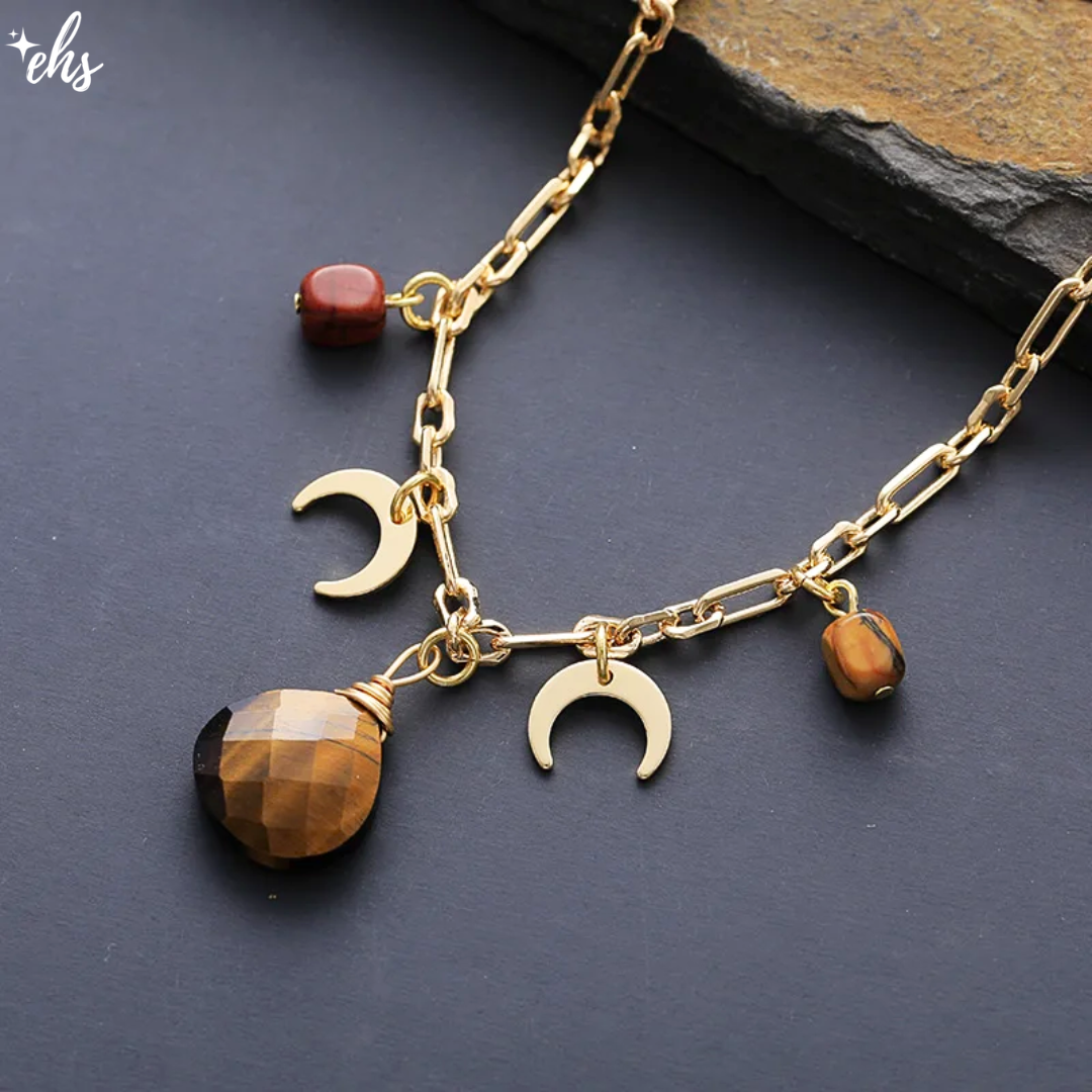 Spaced Tiger&#39;s Eye Charm Necklace