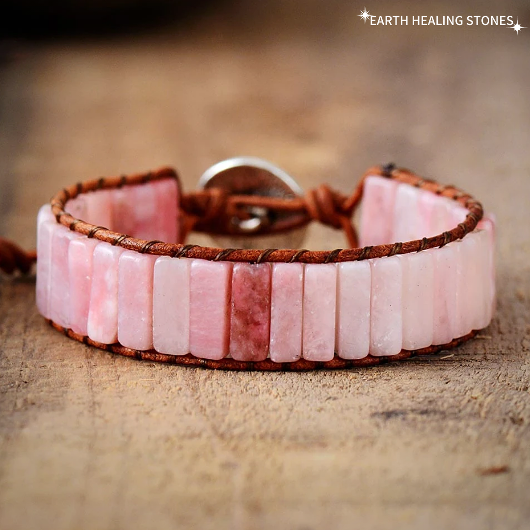 Bohemian Pink Opal Leather Bracelet