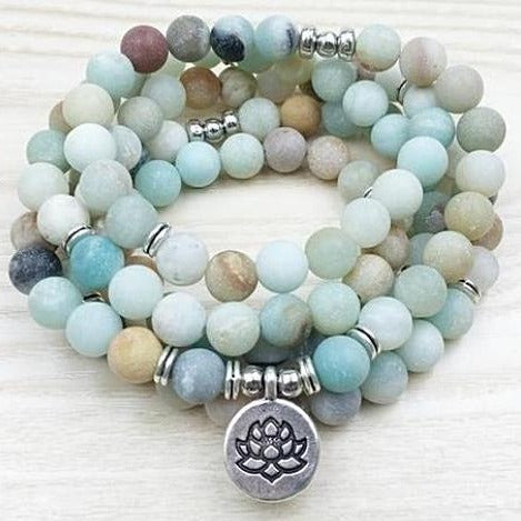 Natural Amazonite Lotus Charm Mala