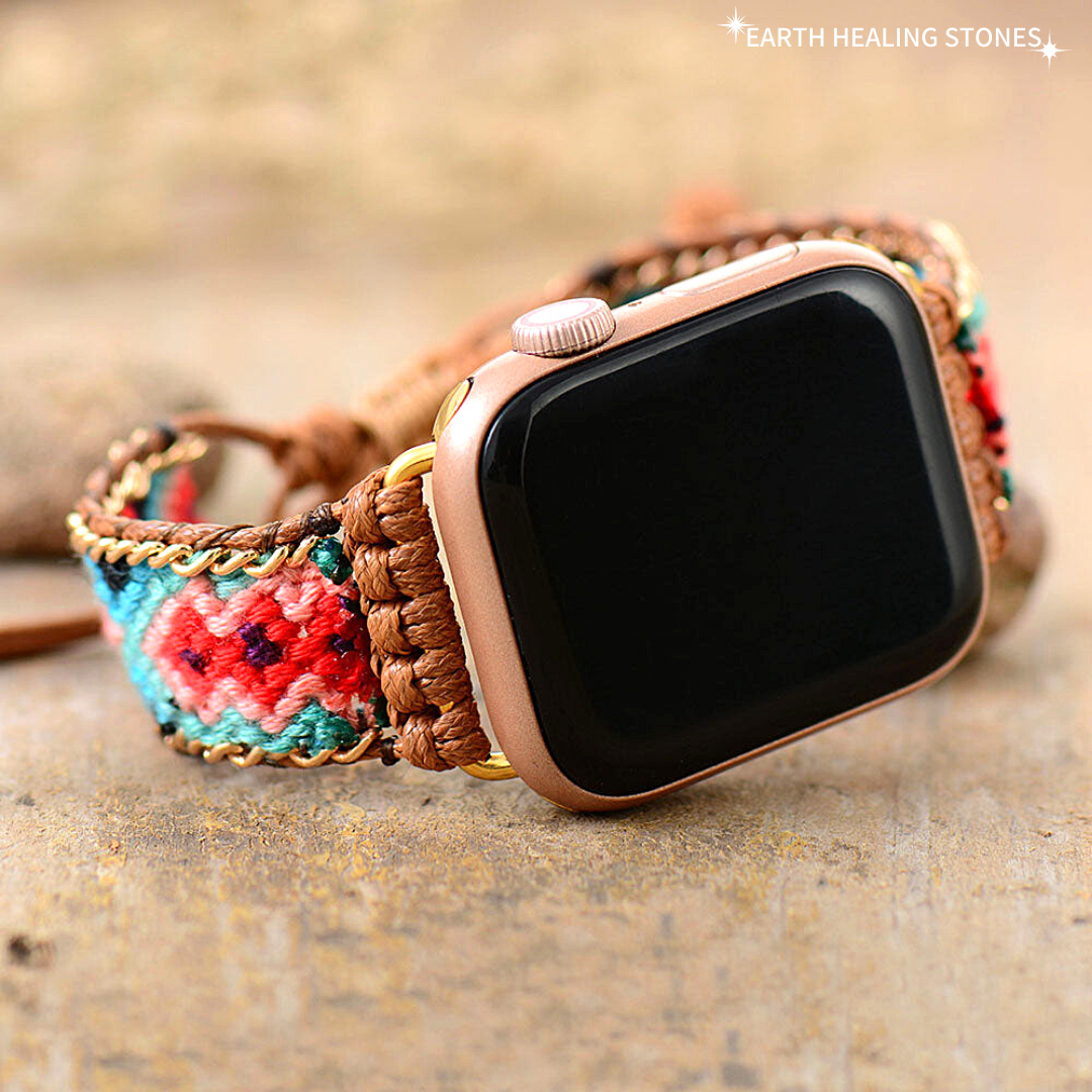 Colorful Cotton Boho Apple Watch Strap - Earth Healing Stones