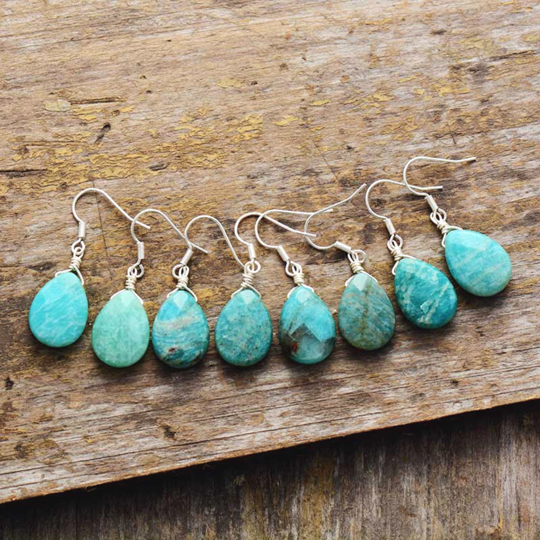 Natural Amazonite Teardrop Earrings