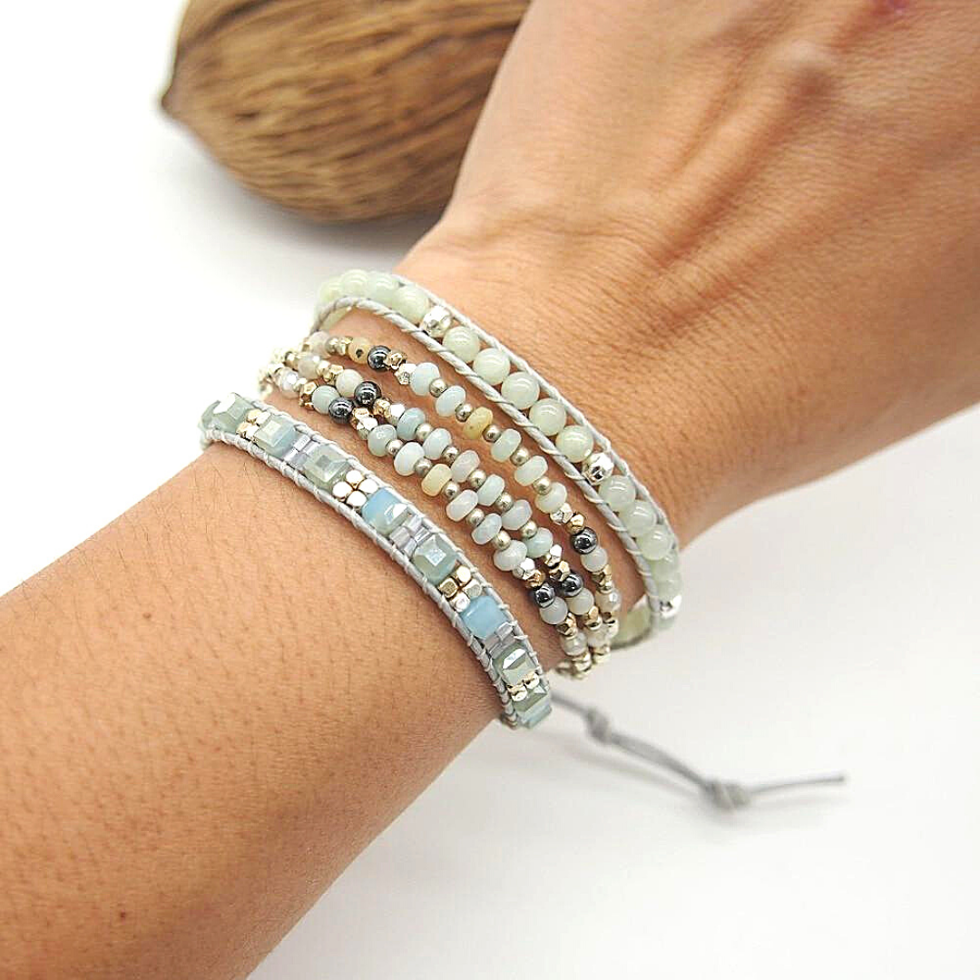 Amazonite &amp; Hematite Triple Wrap Bracelet