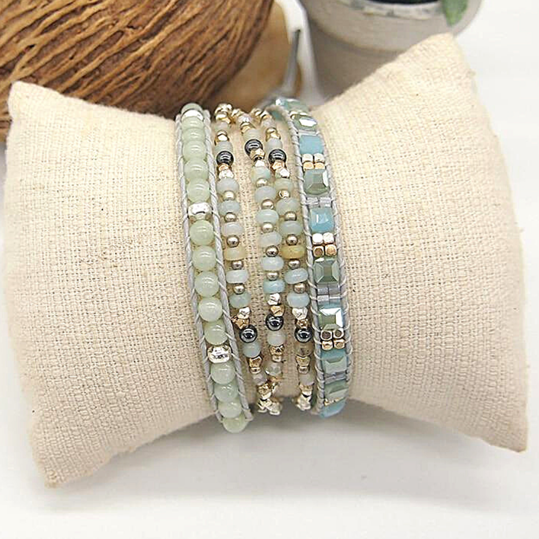 Amazonite &amp; Hematite Triple Wrap Bracelet