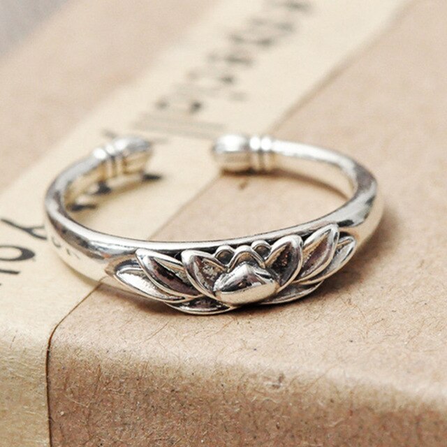 Sterling Silver &amp; Gold Lotus Flower Ring