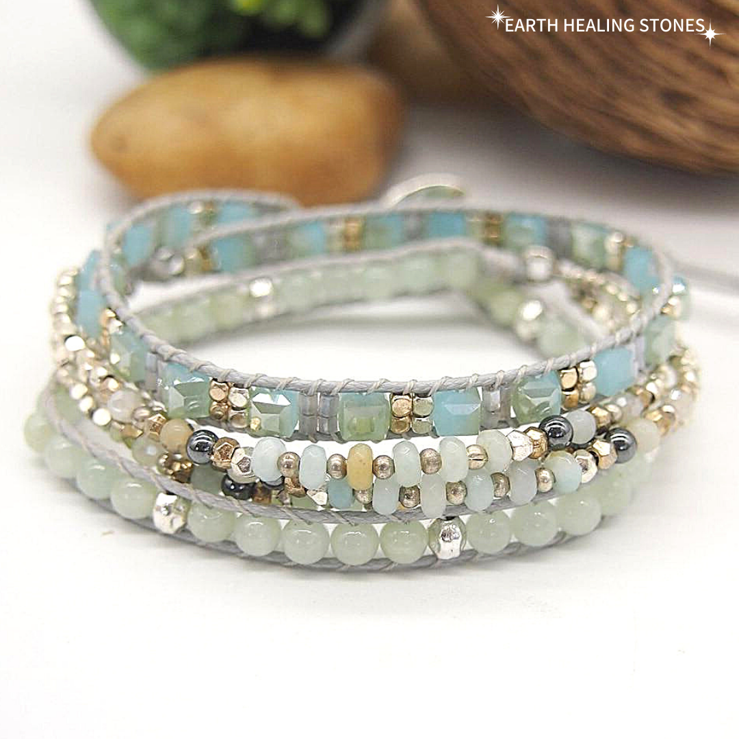 Amazonite & Hematite Triple Wrap Bracelet