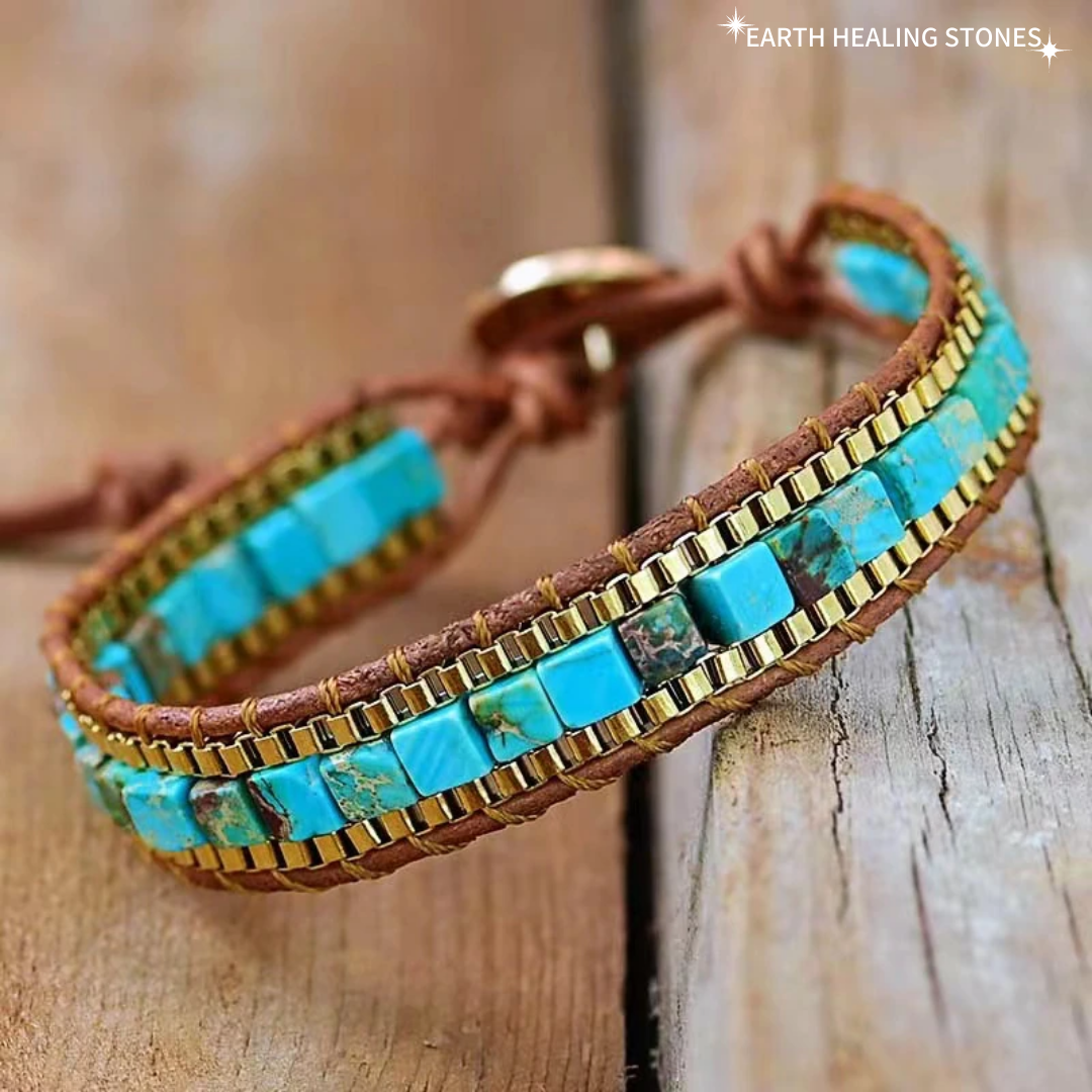 Turquoise Woven Gold Chain Bracelet