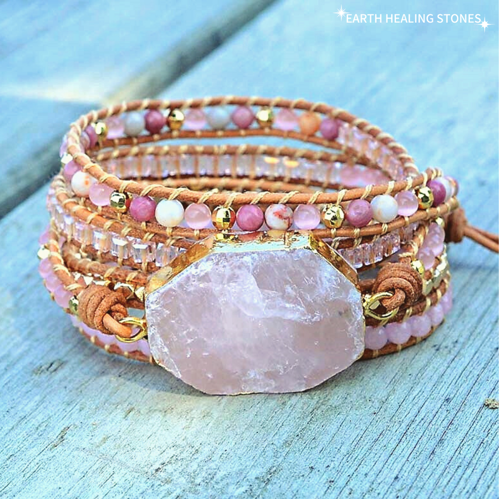 Store Natural Rose Quartz Bracelet-Grounding Gemstone Healing Stone Bracelet