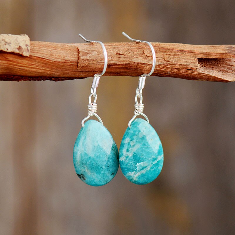 Natural Amazonite Teardrop Earrings