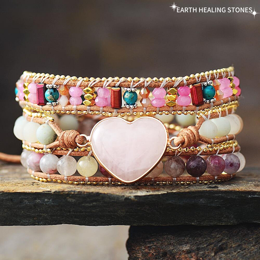 Intense Rose Quartz Heart Bracelet Earth Healing Stones