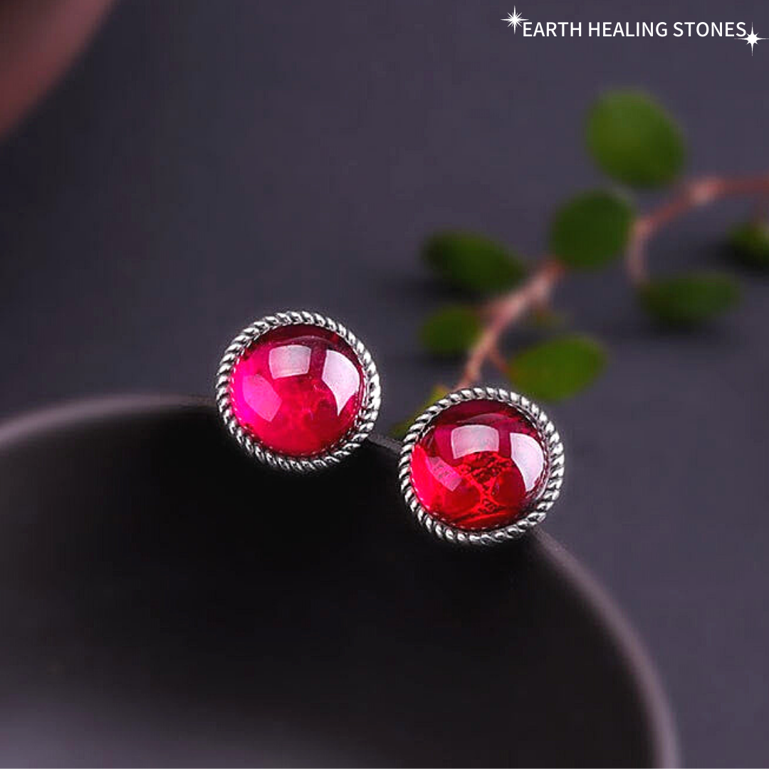 Ruby Stud Earrings Silver