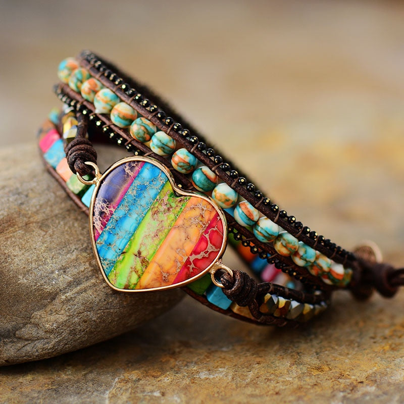 Spiritual Heart Chakra Wrap Bracelet - Earth Healing Stones