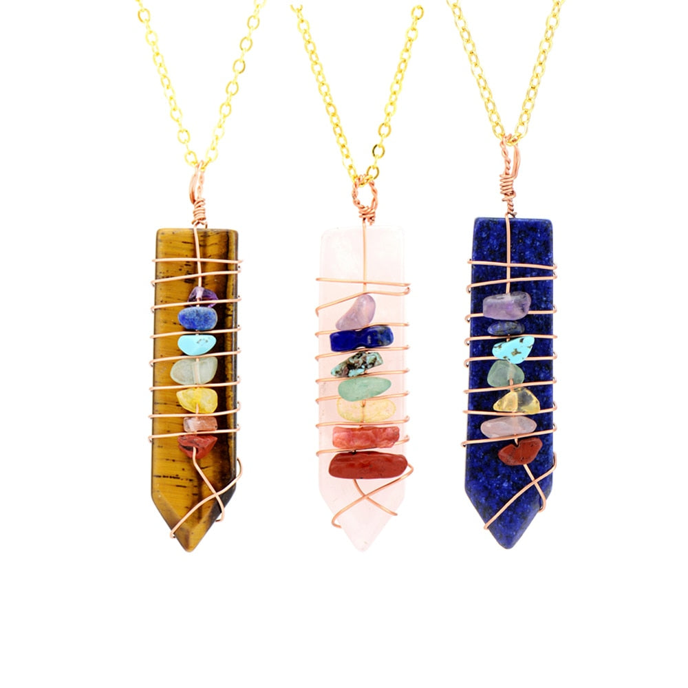 Chakra Arrowhead Wrapped Necklace