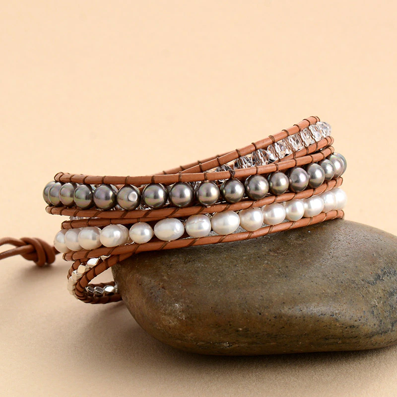 Exquisite Hematite &amp; Pearl Wrap Bracelet