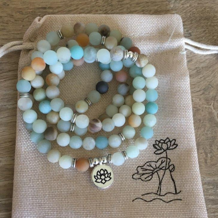 Natural Amazonite Lotus Charm Mala