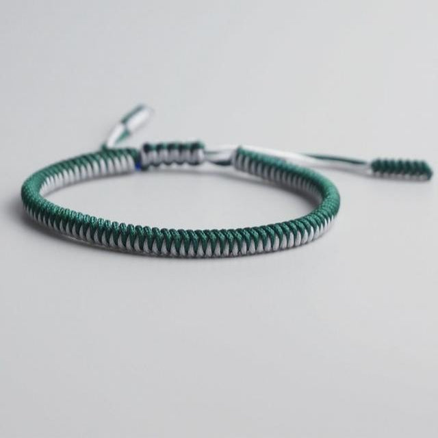 Green/White Tibetan Good Luck Rope Bracelet