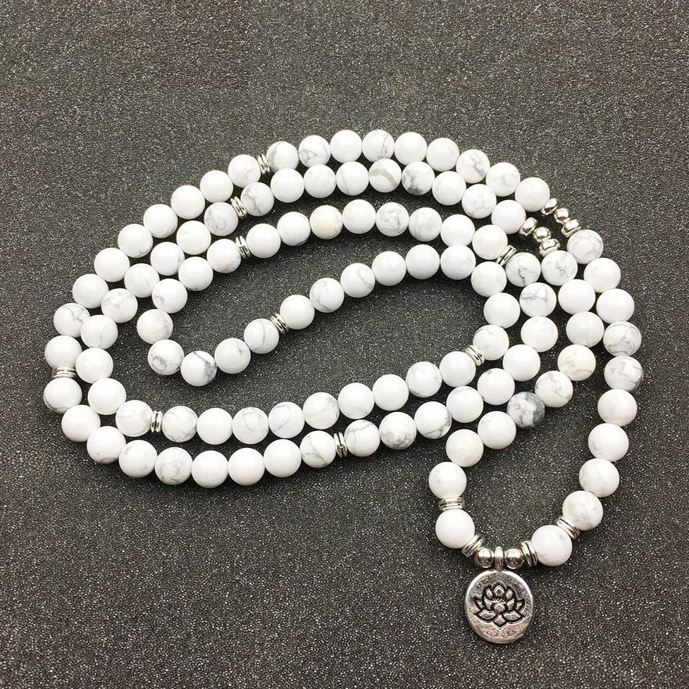 White Howlite 108 Mala Beads Necklace-Natural selling White Gemstone Healing Necklace