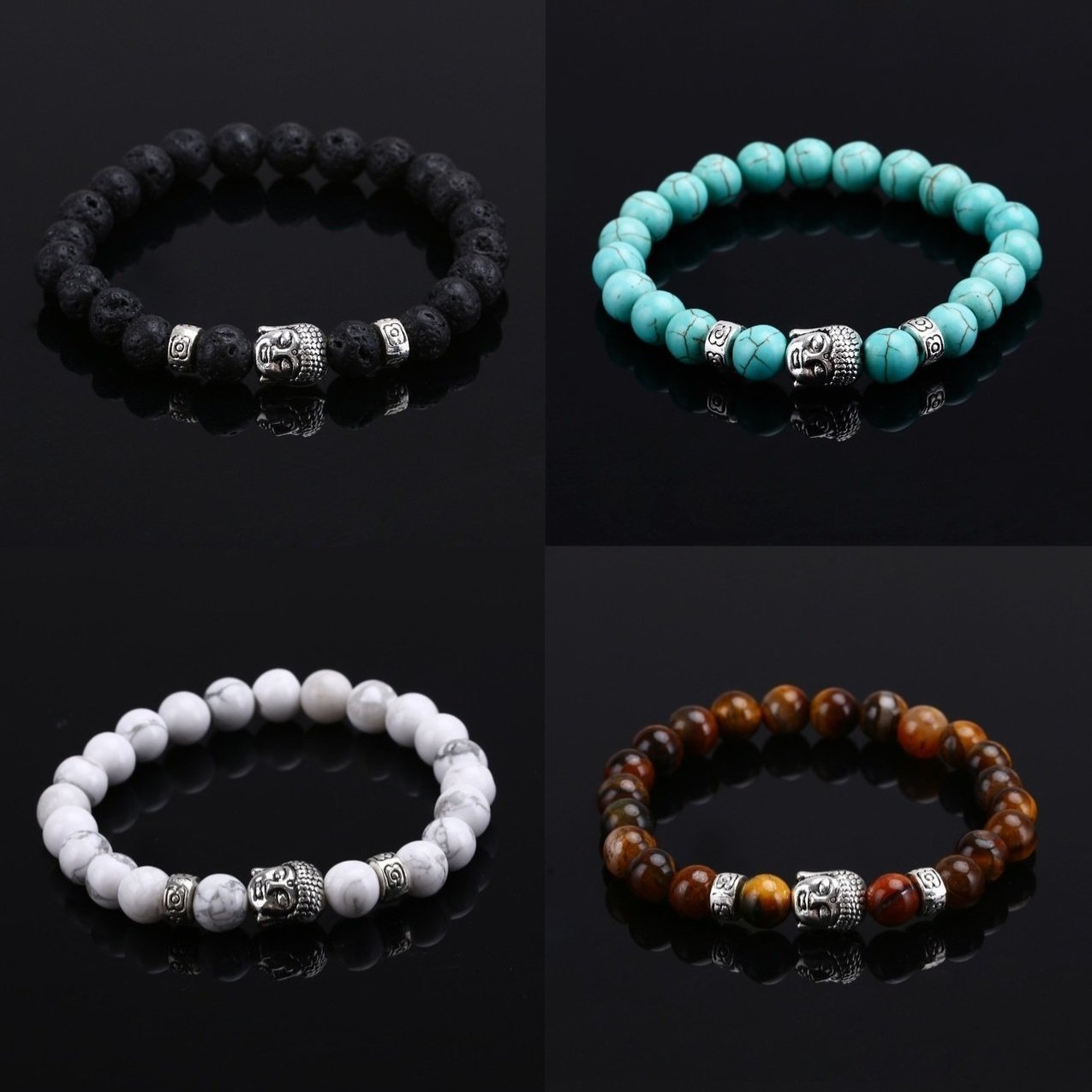Lava Stone & Buddha Head Mala Bracelet