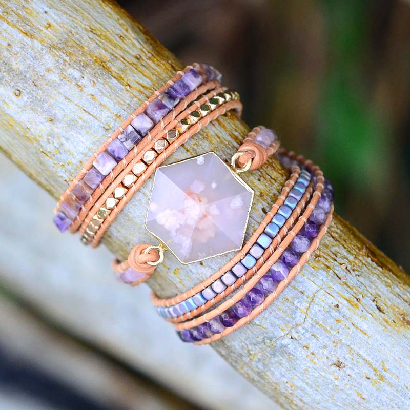 Cherry Blossom Agate Wrap Bracelet