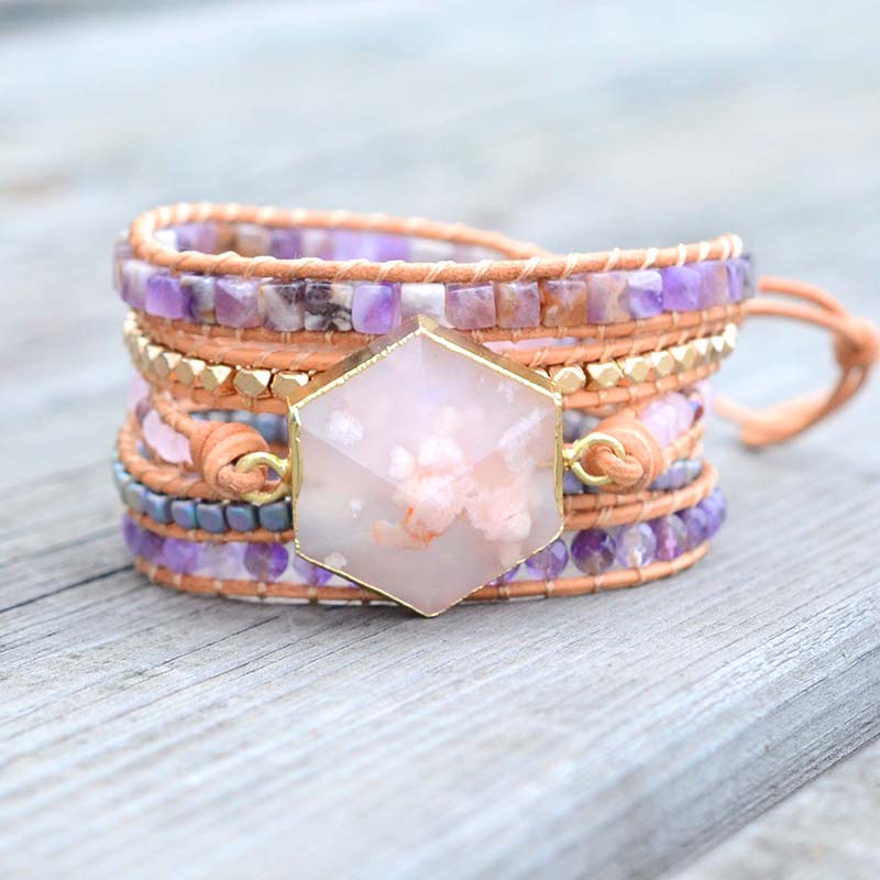 Cherry Blossom Agate Wrap Bracelet